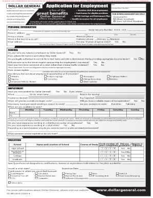 Dollar General Application PDF  Form