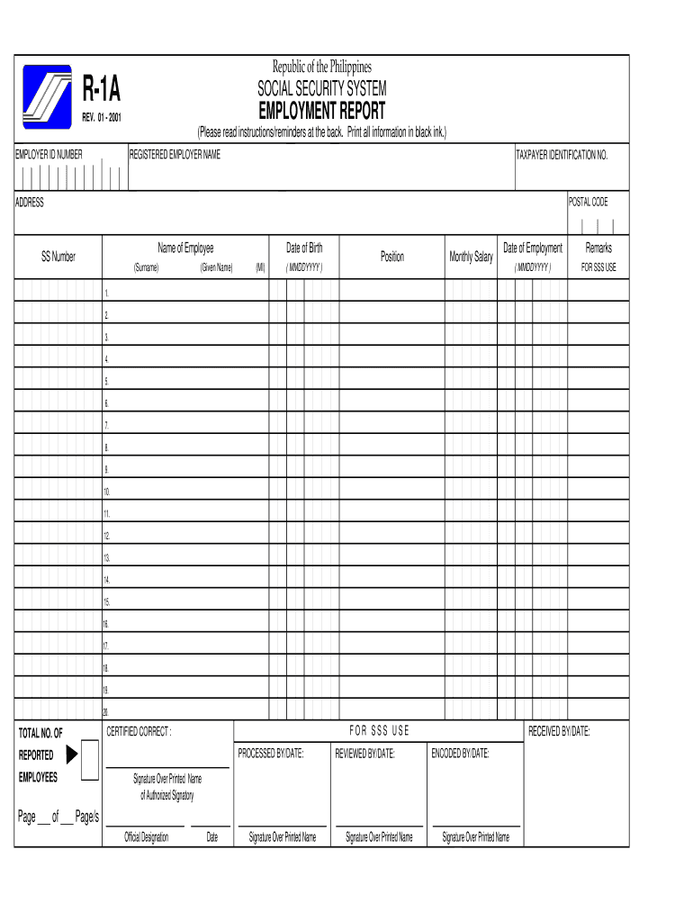 Sss R1a Fillable Form Excel Format