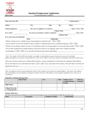 Standard Employment Application One Stop Business &amp; Career Form