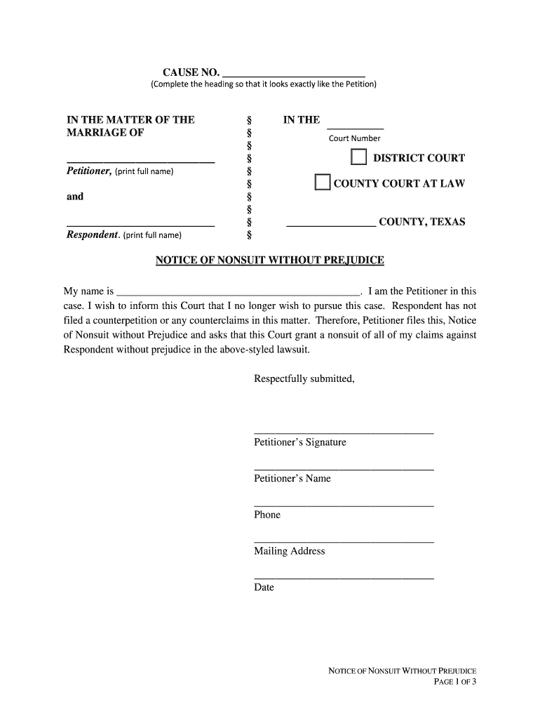 Motion for Nonsuit Texas  Form