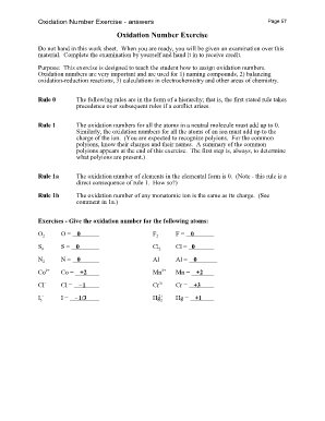 Oxidation Number Worksheet  Form