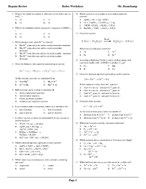 Redox Practice Problems Worksheet  Form