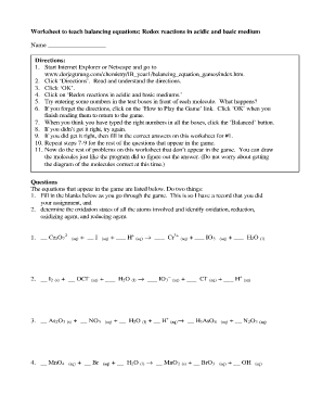 Half Equations Worksheet with Answers  Form