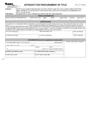 Affidavit of Vehicle Purchase Price  Form