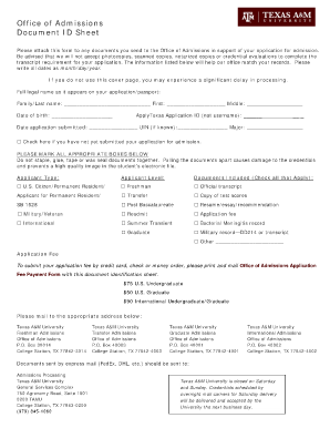 Texas a M Document ID Sheet Download Form