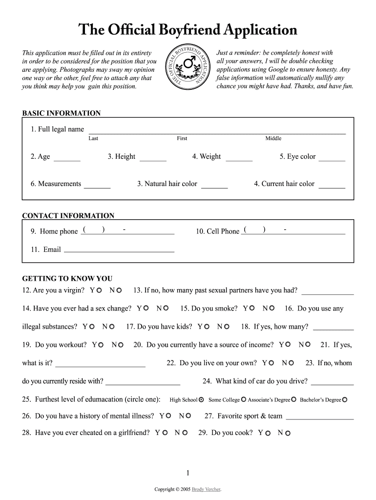 Boyfriend Application  Form