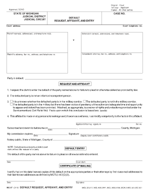 Request, Affidavit, and Entry Michigan Courts State of Michigan Courts Mi  Form