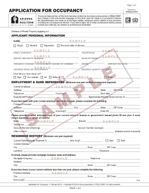 Application for Occupancy February Arizona Association of  Form