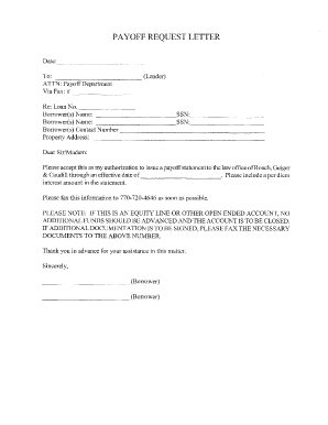 Payoff Request Letter Sample  Form