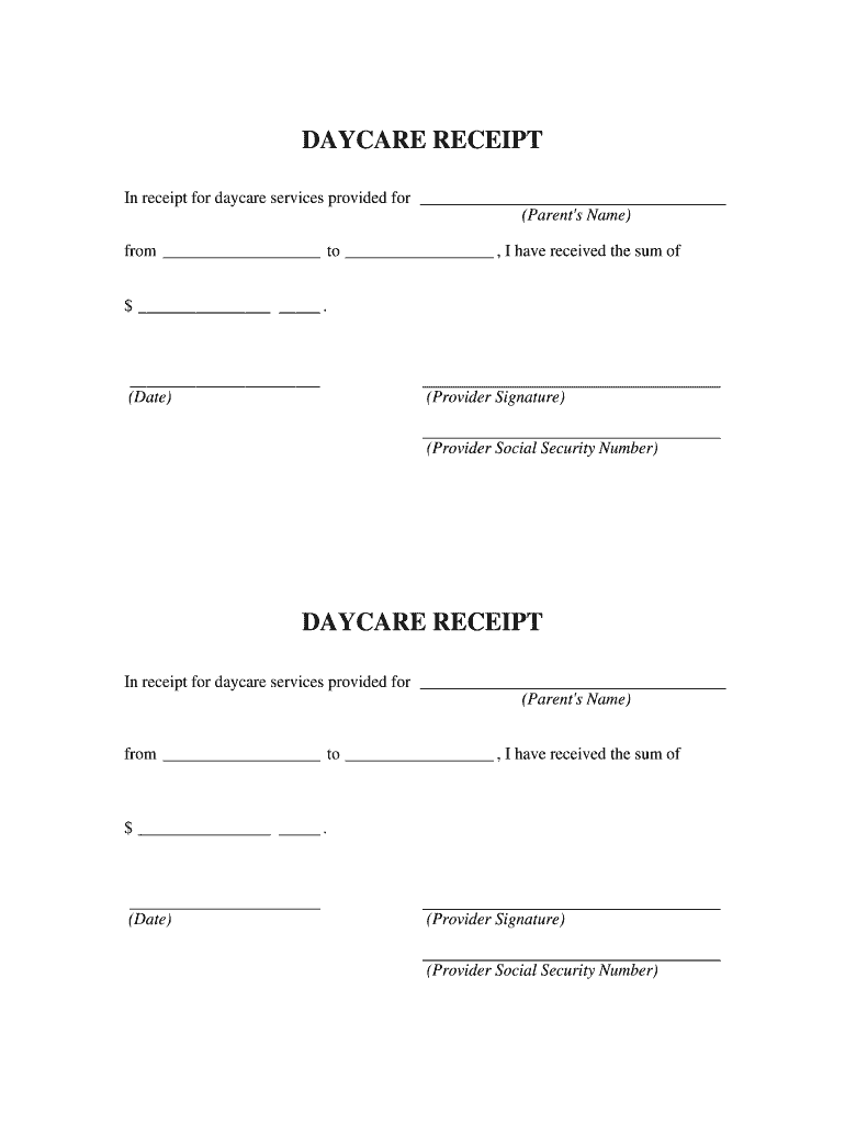 Child Care Receipt Fillable  Form