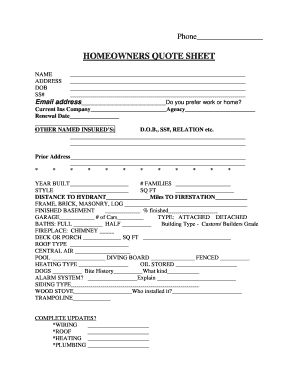 Homeowners quote sheet printable - Fill Out and Sign ...