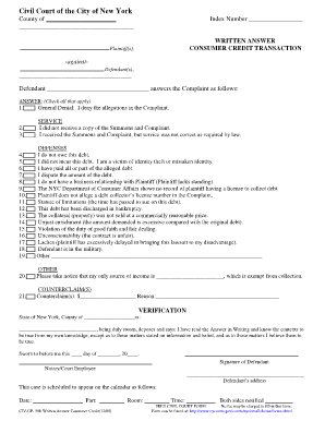 Written Answer Consumer Credit Transaction Form