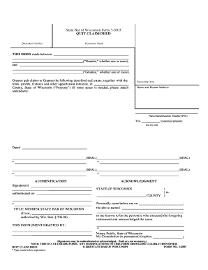 State Bar of Wisconsin Form 3 QUIT CLAIM DEED Land Title