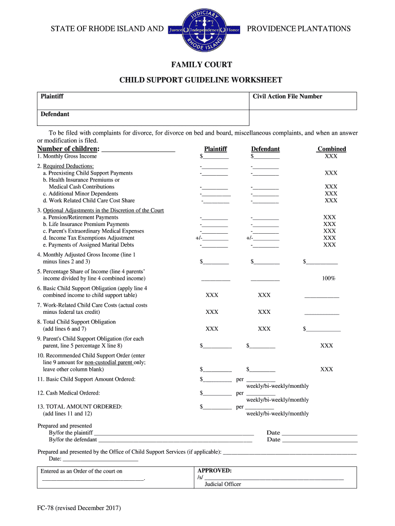  Child Support Guideline Worksheet  Rhode Island Judiciary  Courts Ri 2007