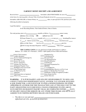 Owners Sale Agreement and Earnest Money Receipt  Form