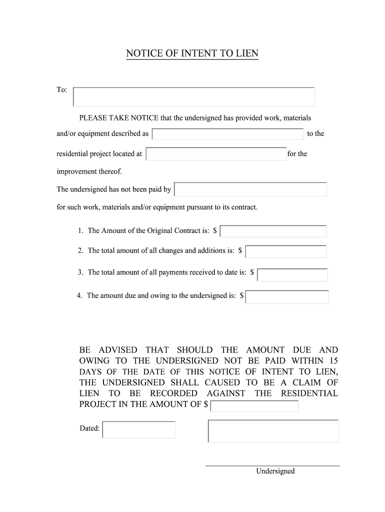Notice of Intent to Lien Texas PDF  Form