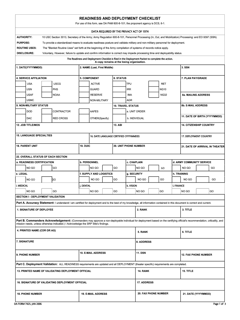  Da Form 7425 2010