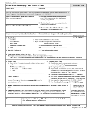 Utah Bankruptcy Proof of Claim Form