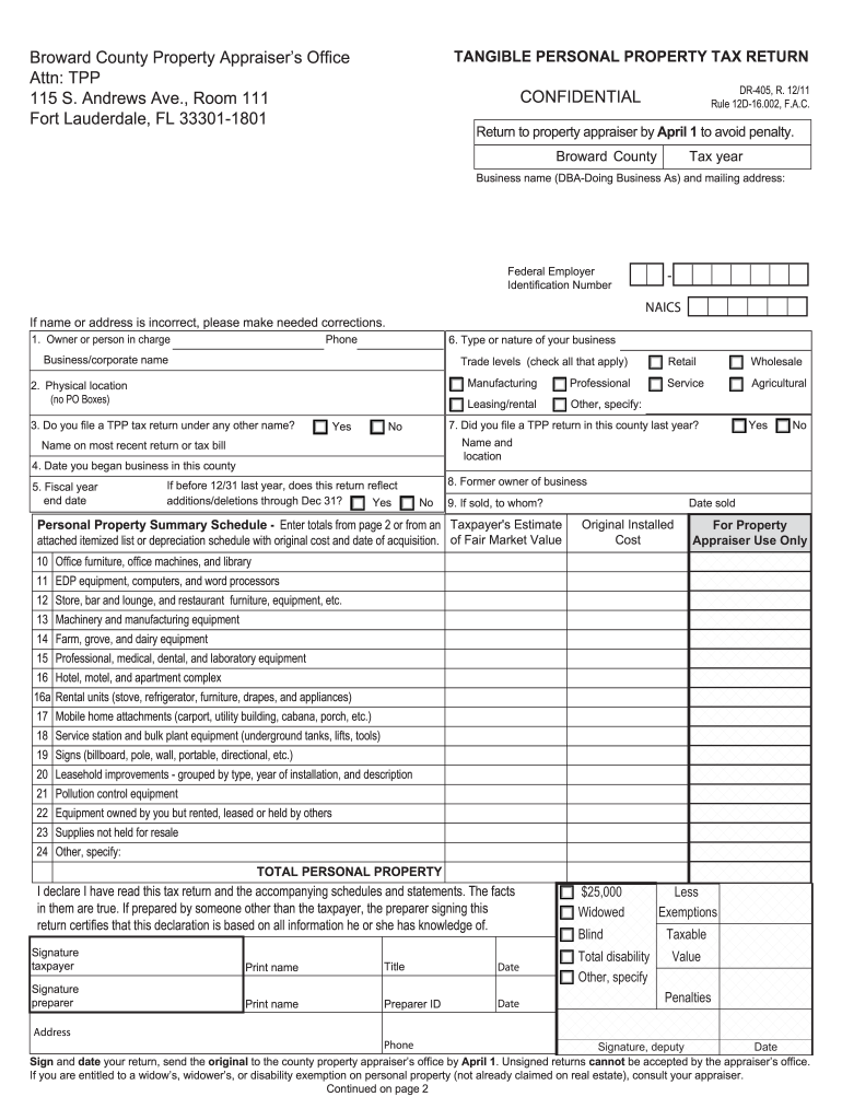 Broward County Tangible Personal Property Tax Return  Form