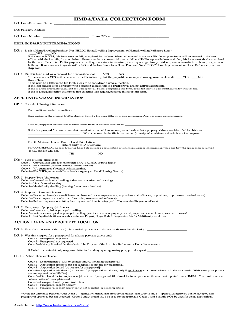 Hmda Data Collection Worksheet  Form