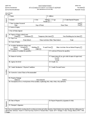 Student Accident Report Sample  Form
