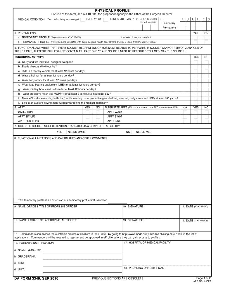  Da Form 3349 2010-2024