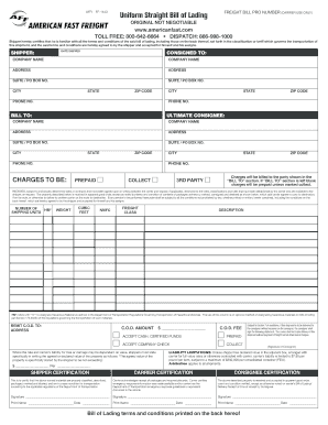 Straight Bill of Lading  Form