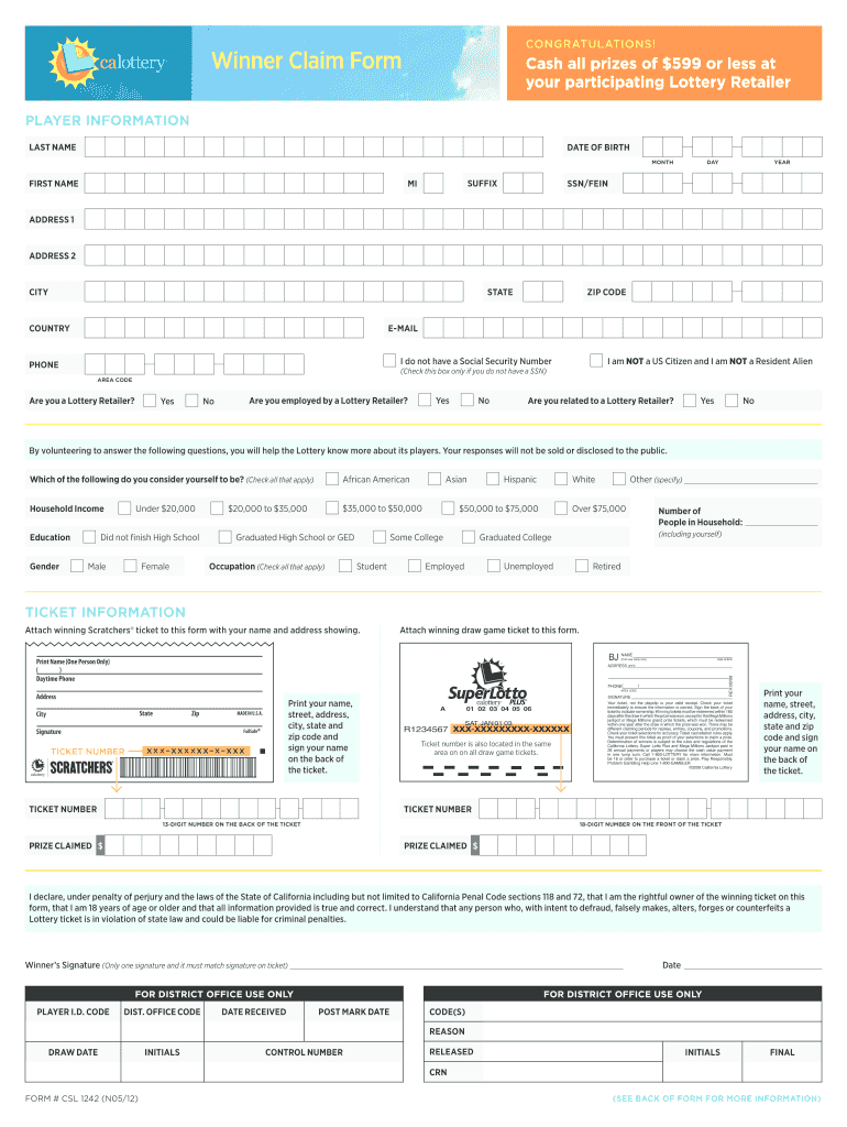  California Lottery Scratchers Form 2019