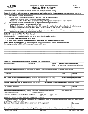 Irs Identity Theft Affidavit Form 14039 PDF