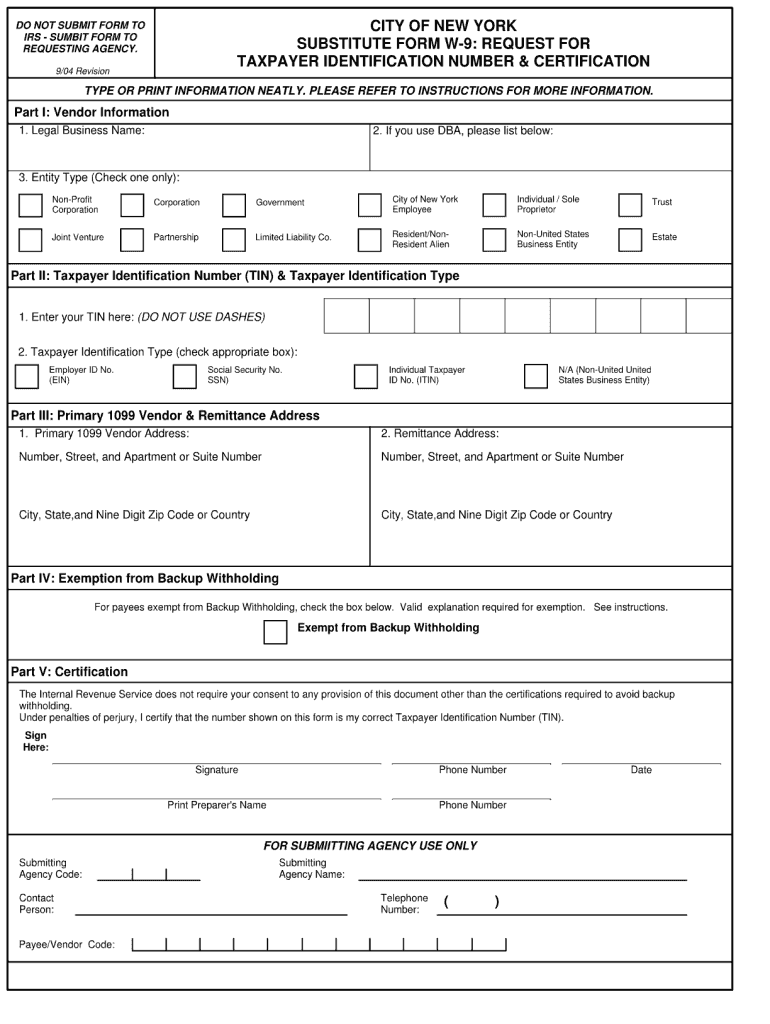 Blank W9  Form