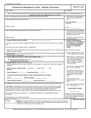 Filing Proof of Claim Kansas Bankruptcy Court Form