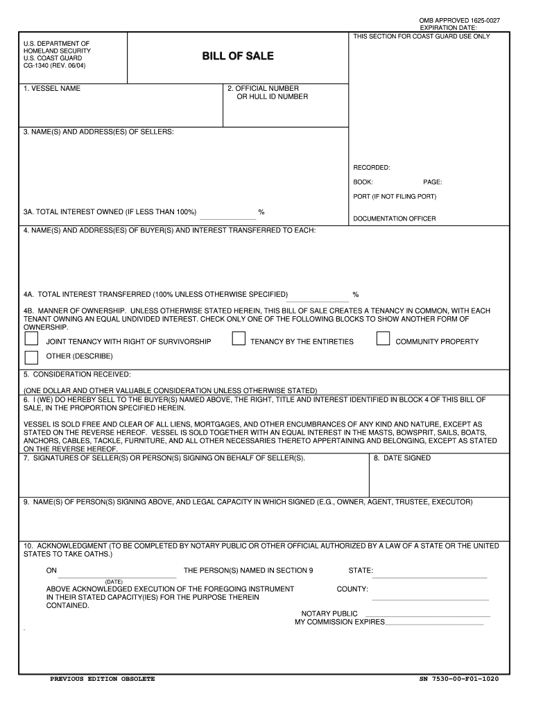  Coast Guard Bill of Sale Form 2020-2024