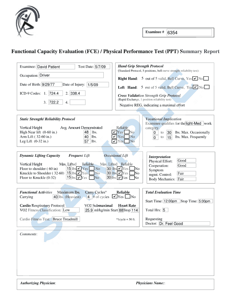 Functional Capacity Evaluation Form PDF