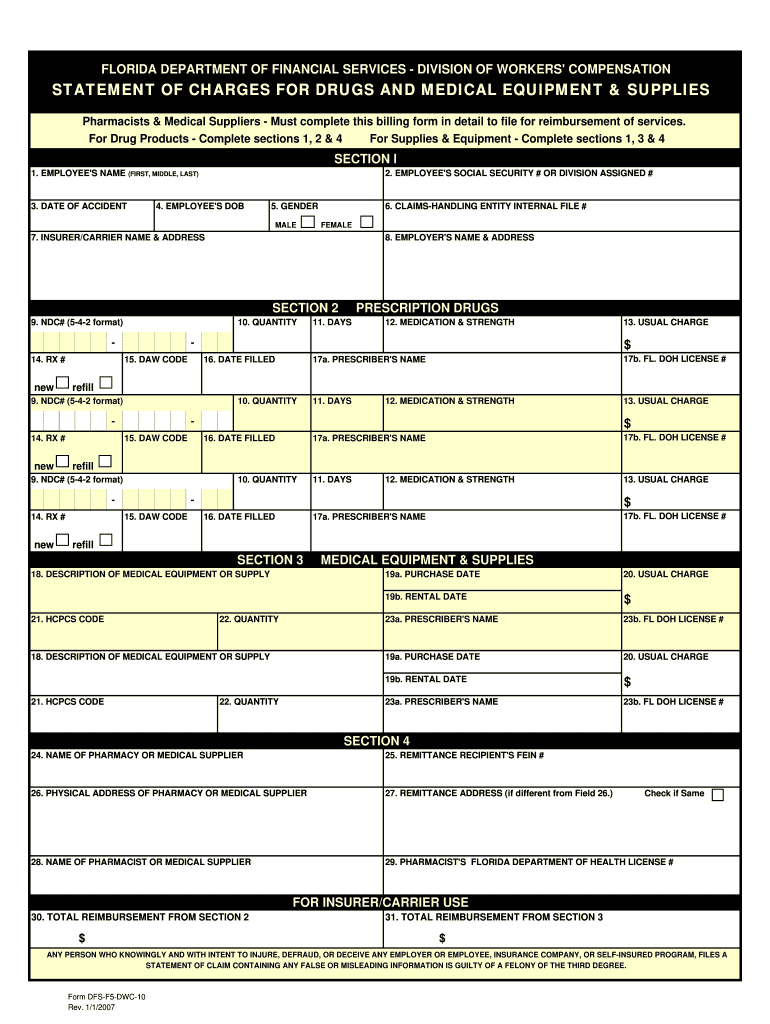  Completion Instructionsform Dfs F5 Dwc 10 Florida Department of 2009