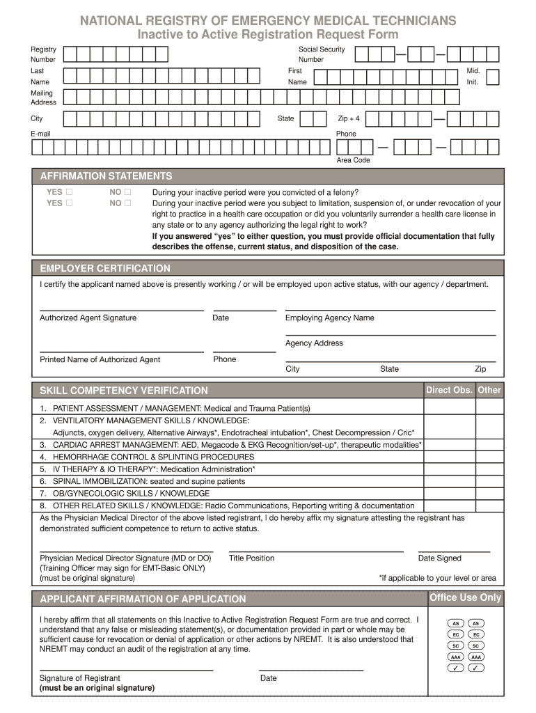  on Line Fillable Nremt Recertification Form 2005