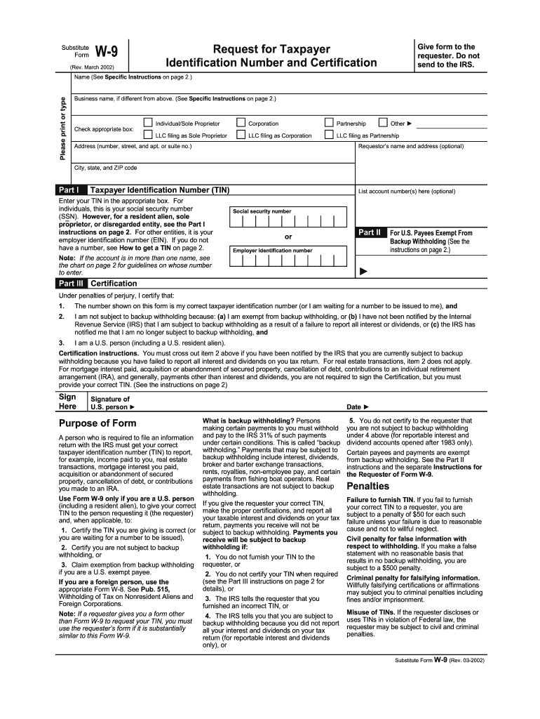 2002 W-9 form