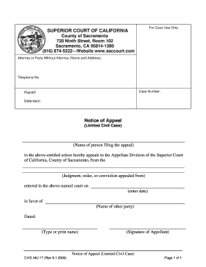 California Notice of Appeal  Form