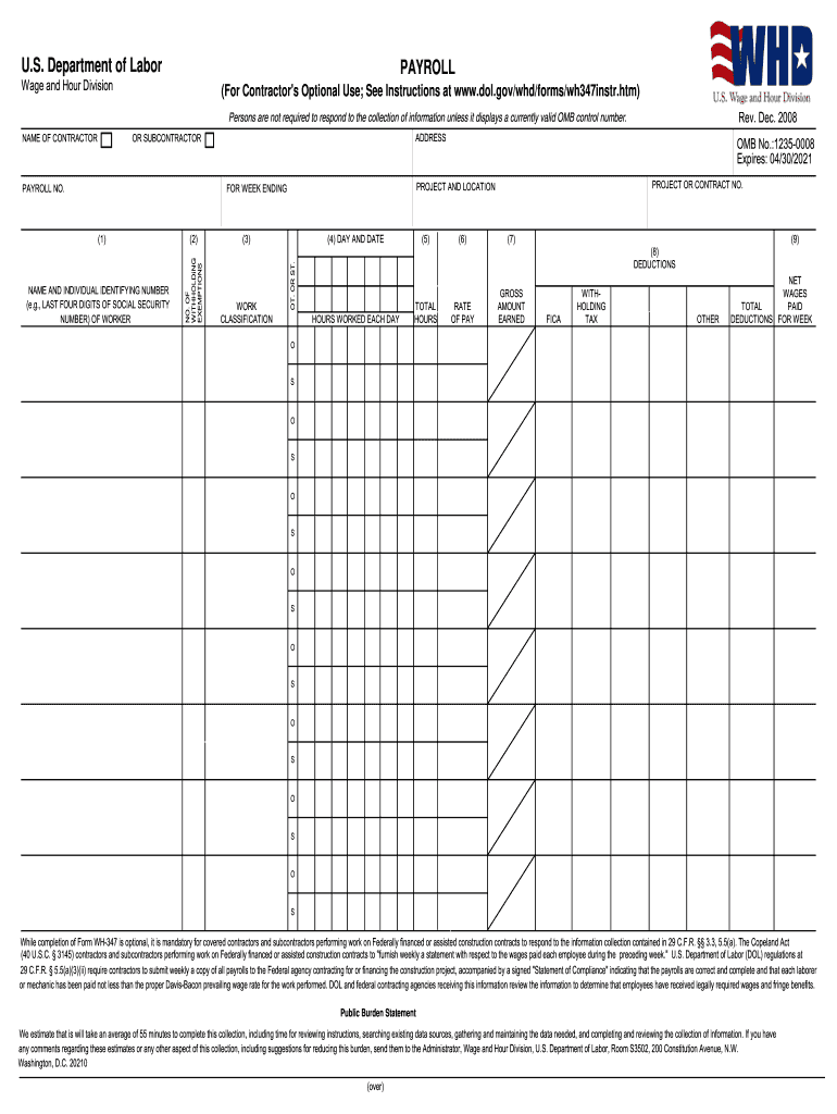  Certified Payroll Form 2008-2024