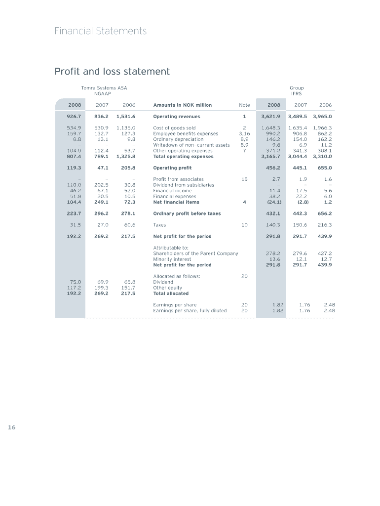 Profit and Loss Statement Form