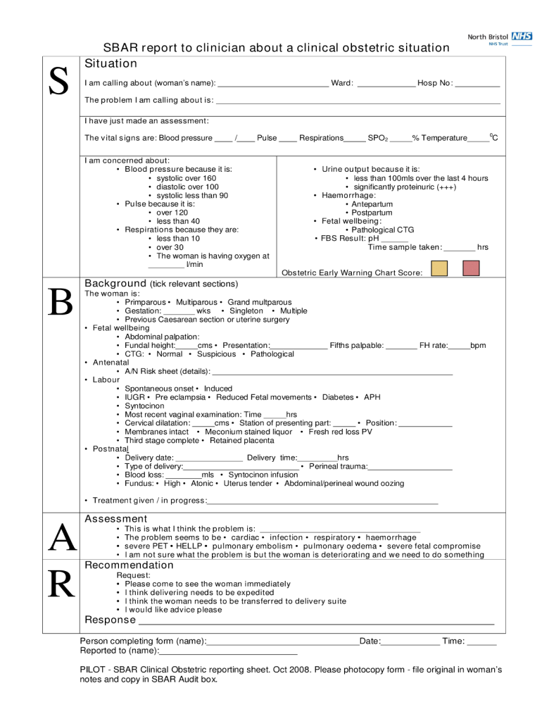 Get and Sign Sbar Template PDF  Form