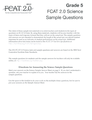 Florida 5th Grade Science Practice Test with Answers PDF  Form