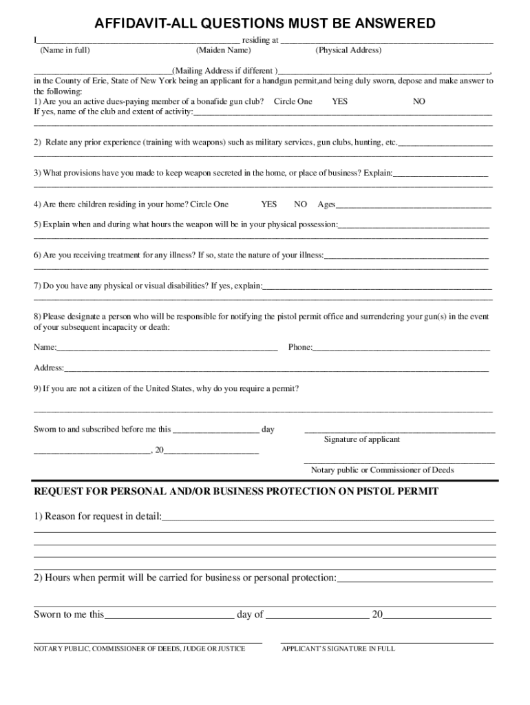 Erie County Pistol Permit  Form