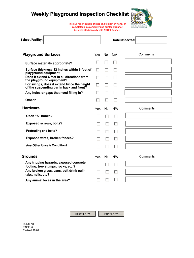  Playground Inspections Forms 2009-2024