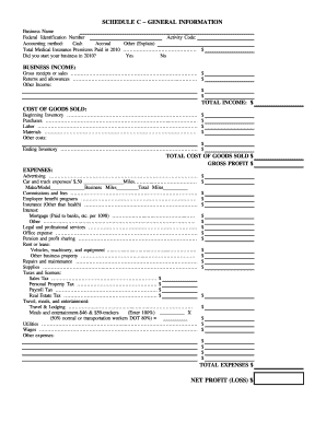 Schedule C Expenses Worksheet  Form