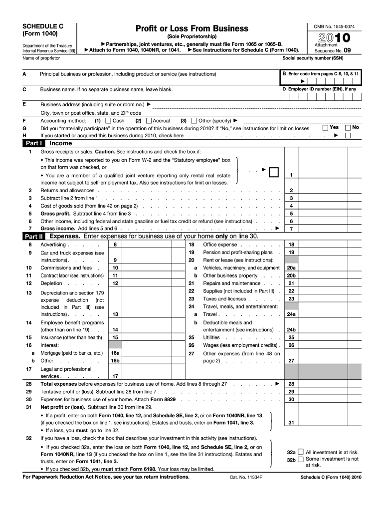  Irs Form Schedule C 2010