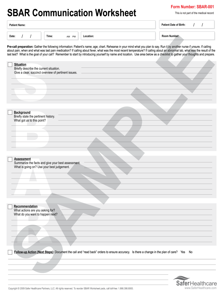 Sbar Template PDF  Form