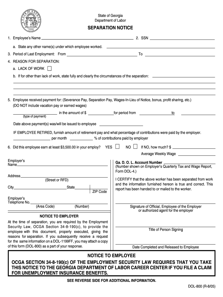 Georgia Separation Notice PDF  Form