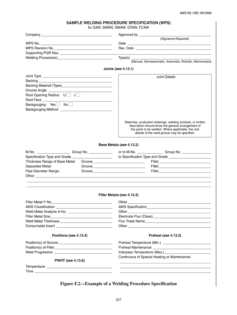  Welding Procedure Specification  Form 2009-2024