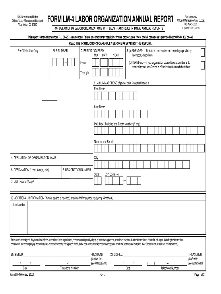  Form Lm 4 Labor Organization Annual Report 2000-2024