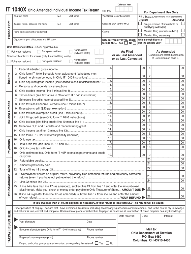  it 1040x Ohio Instructions Form 2014